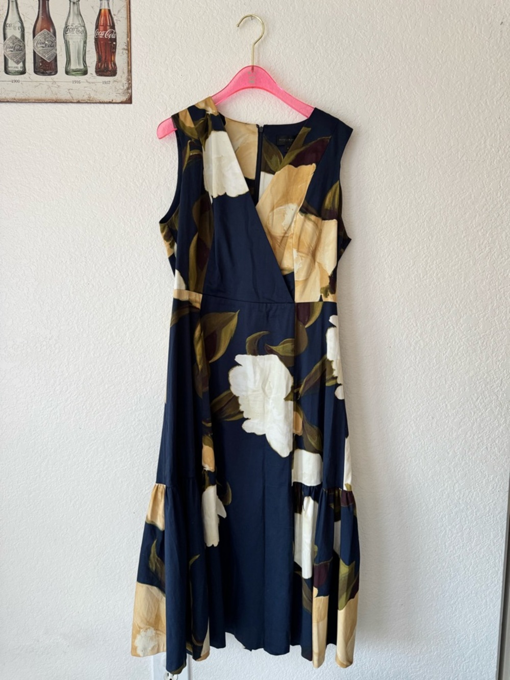 Donna Karan Floral Sateen Tie Waist Dress Size 8